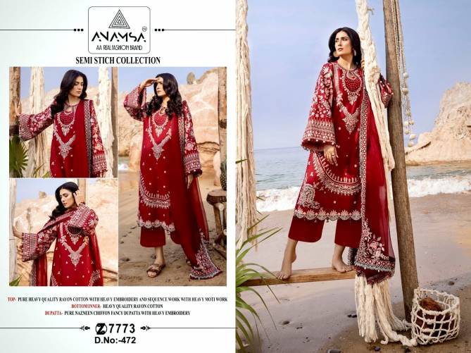 Anamsa 472 Heavy Embroidery Rayon Cotton Pakistani Suit Wholesale Price In Surat